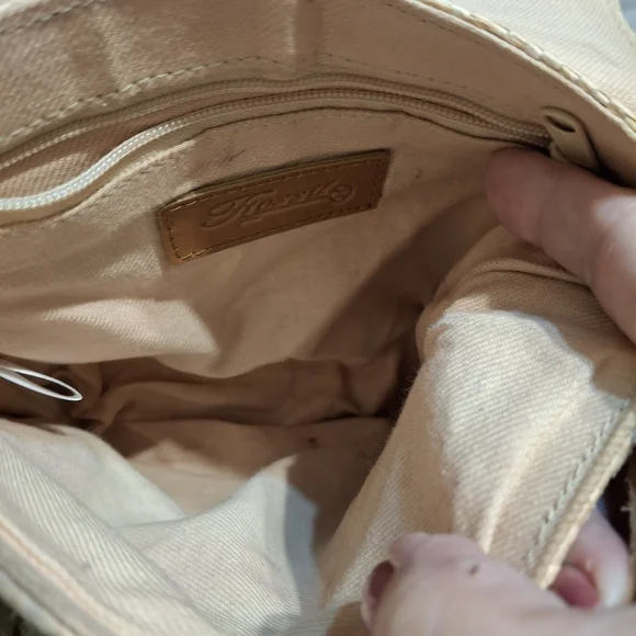 Fossil Woven Basket Crossbody Bag w/ Embroidered & Beaded Flowers - Cream - Picture 8 of 9